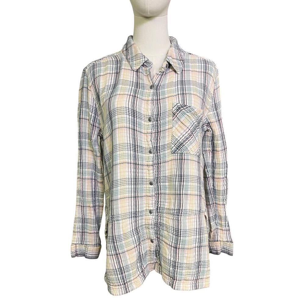 Melrose and Market Women M Plaid Button Down Shirt Cotton Gauze Lightweight